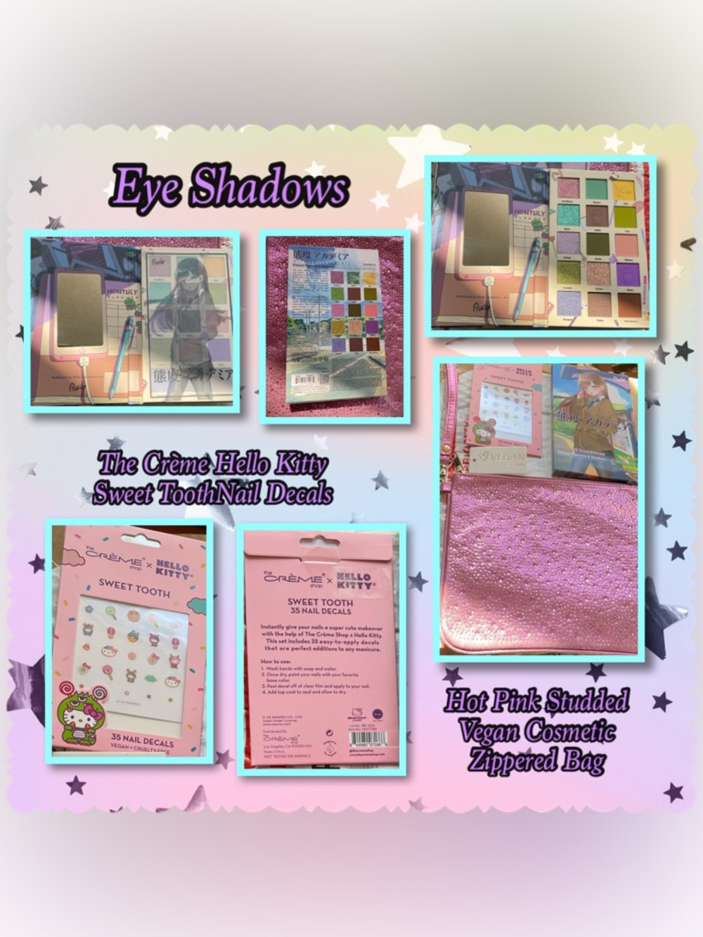 BUNDLE: Attitude Academia Eye Shadows/Crème HK Nail Decals/Vegan Cosmetic Bag